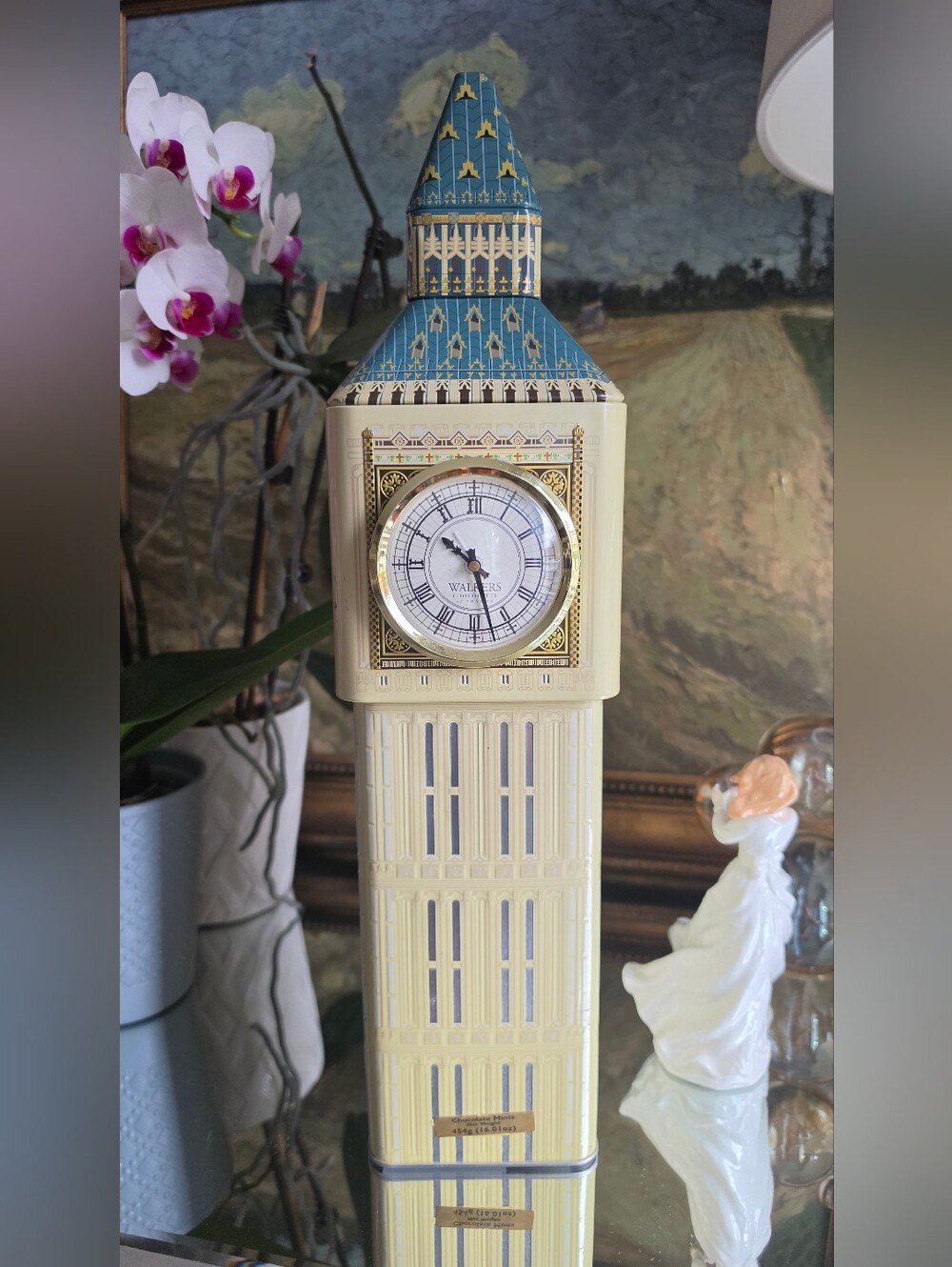 Vintage Working Clock! Walkers Chocolates of London Big Ben Elizabeth Tower Tin.